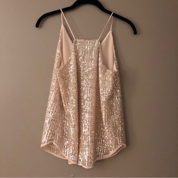 NWT. Ann Taylor LOFT Silver Sequin Baby Pink Camisole Tank Top. XS - Picture 10 of 12